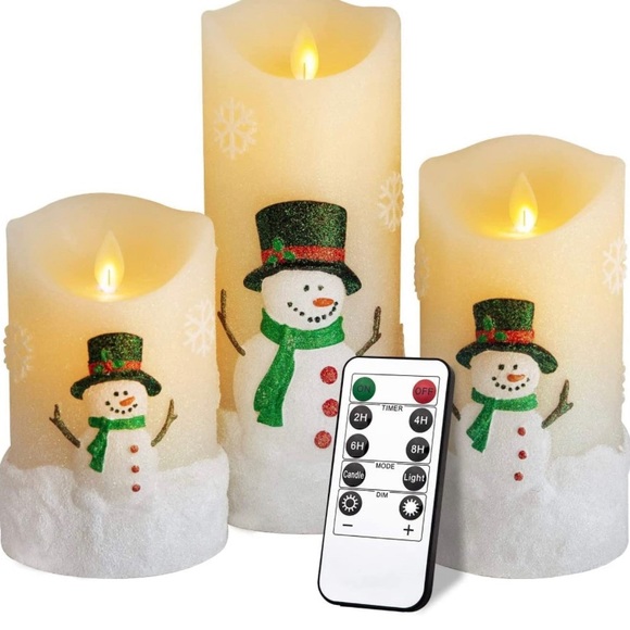 Holiday Snowman Led Flameless Candles Battery Operated Poshmark